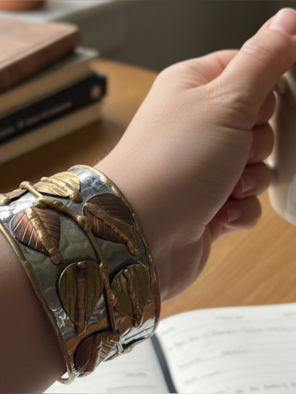 Handcrafted Gold-Tone Leaf Cuff Bracelet - Gold